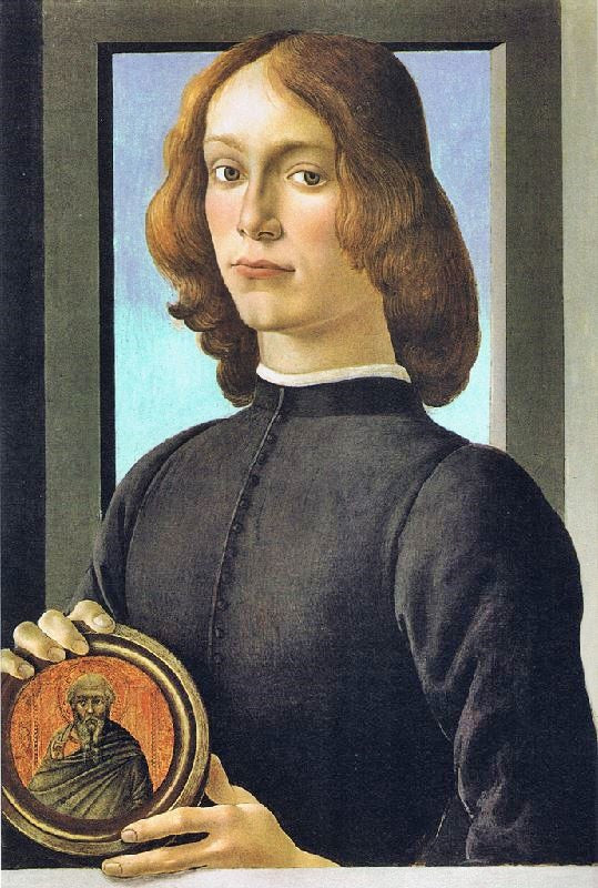 Portrait Of A Young Man Holding A Medallion by Sandro Botticelli