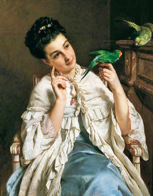 Girl With Lovebirds by Henri-Guillaume Schlesinger