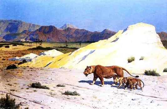 Lioness And Her Cubs by Jean-Léon Gérôme