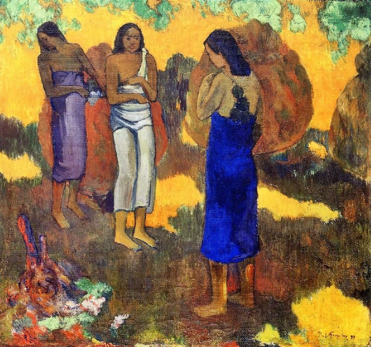 Three Tahitian Women Against A Yellow Background by Paul Gauguin