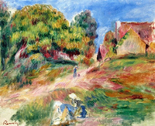 Trees, House, Road And Landscape by Pierre Auguste Renoir