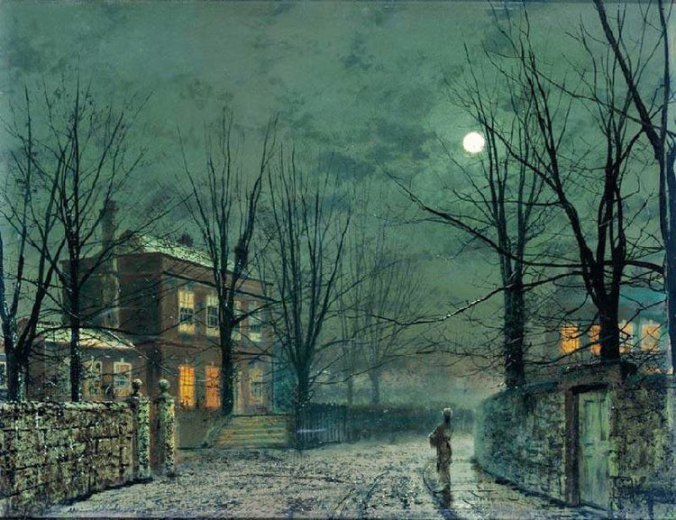The Old Hall Under Moonlight by John Atkinson Grimshaw