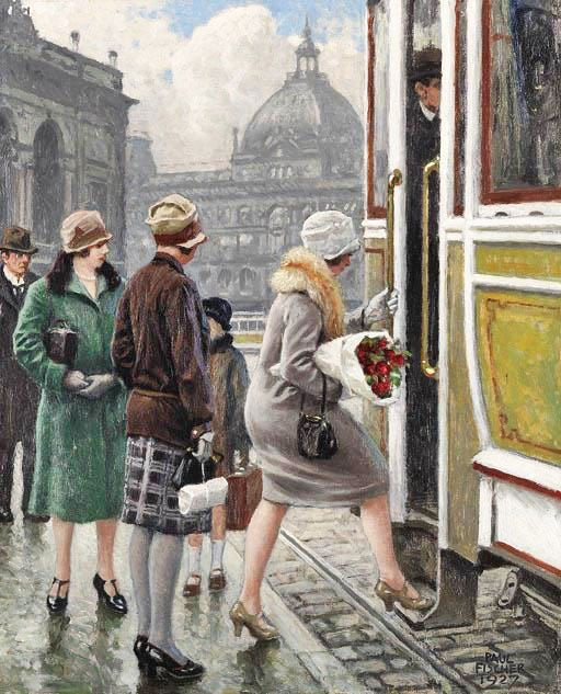 At The Tram Stop by Paul-Gustave Fischer