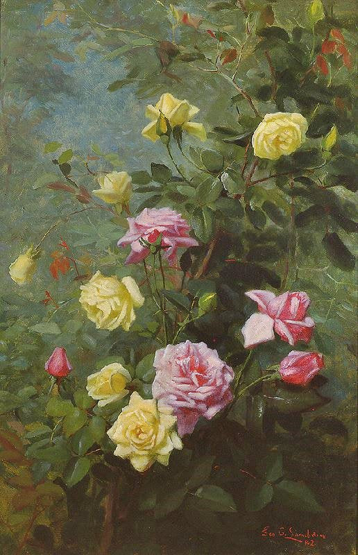 Yellow And Pink Roses by George Cochran Lambdin