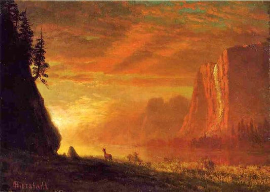 Deer At Sunset by Albert Bierstadt