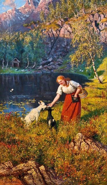 Milkmaid With Goats by Hans Dahl