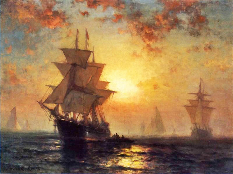 Ships At Night by Edward Moran