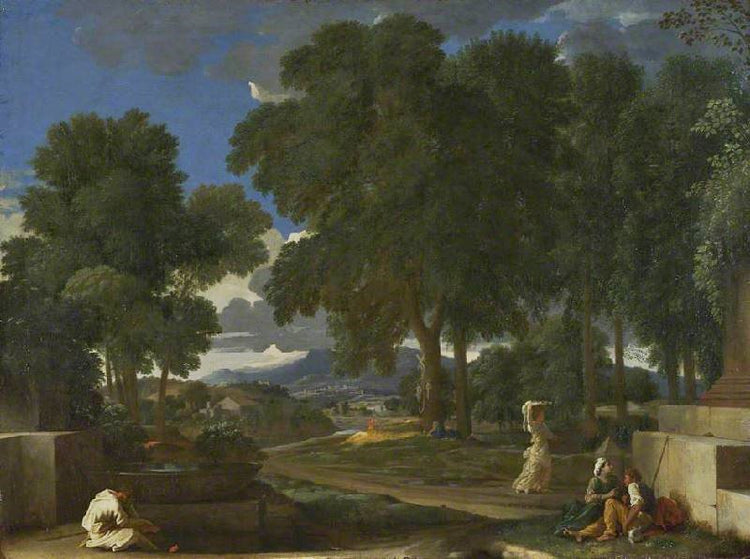 Landscape With A Man Washing His Feet At A Fountain by Nicolas Poussin