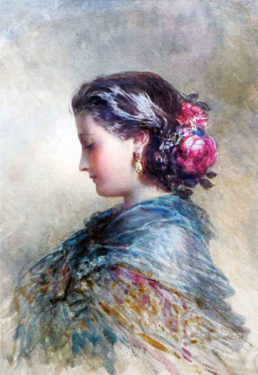 Beauty With Roses In Her Hair by Egron Sillif Lundgren