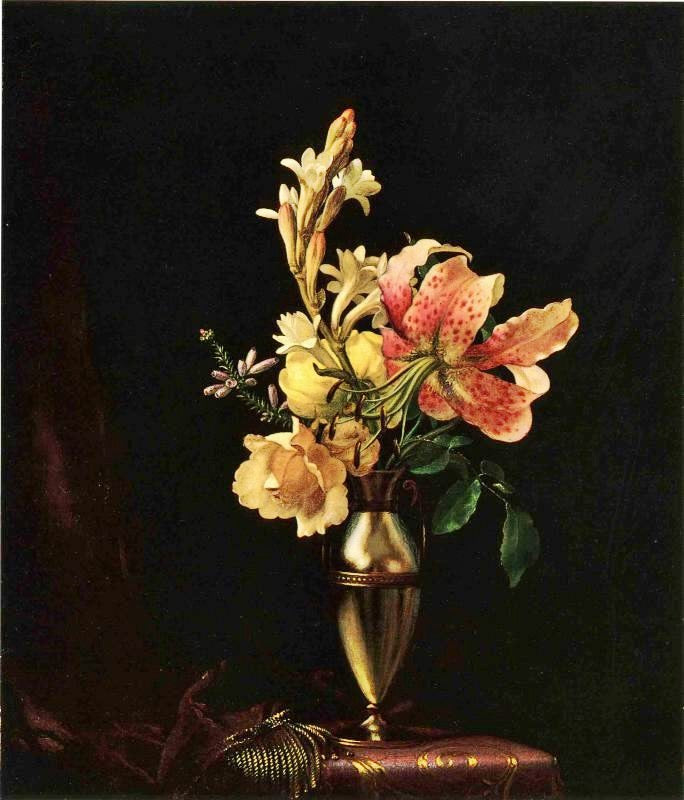 Still Life With Flowers In A Silver Vase by Martin Johnson Heade