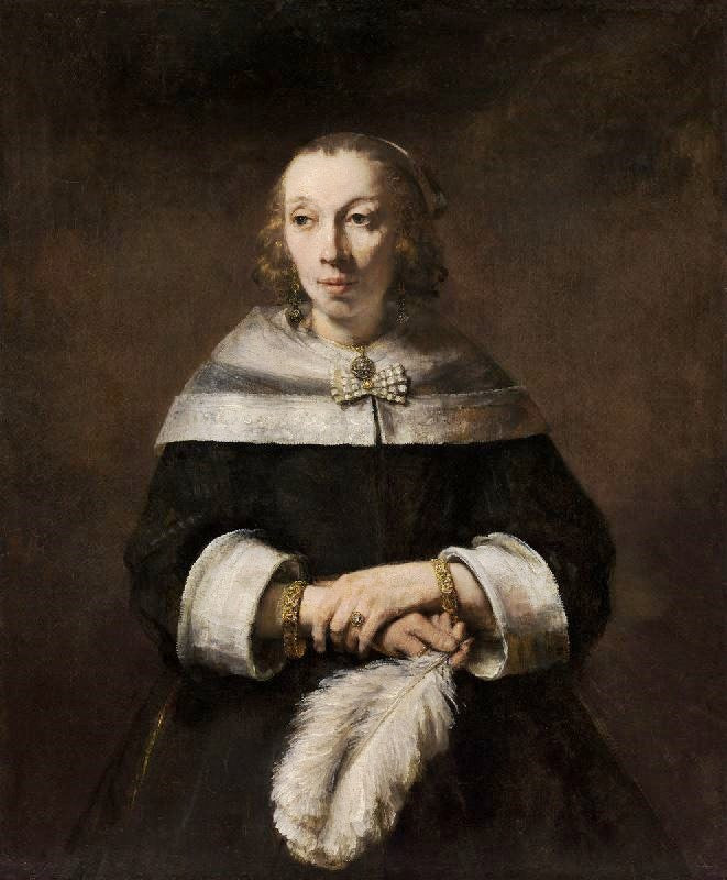 Portrait Of A Lady With An Ostrich Feather Fan by Rembrandt van Rijn