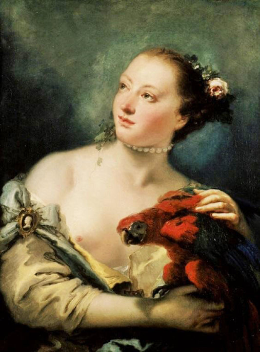 A Young Woman With A Macaw by Giovanni Battista Tiepolo