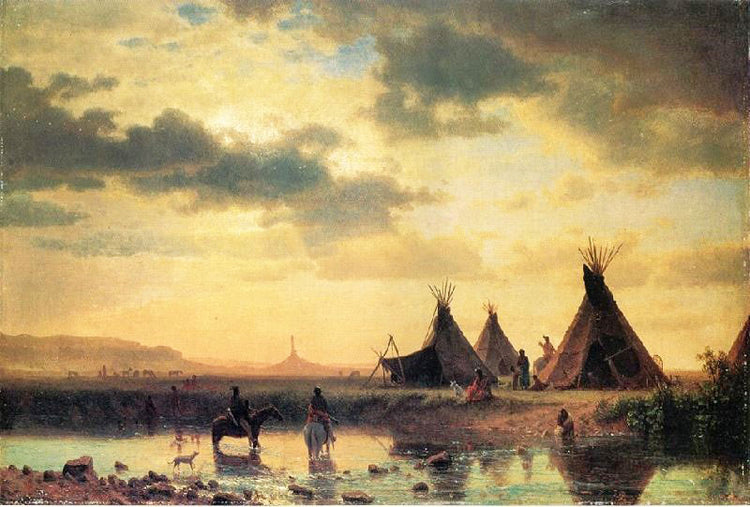 View Of Chimney Rock, Ogalillalh Sioux Village In Foreground by Albert Bierstadt