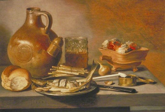 Still Life With Jug, Herring And Smoking Requisites by Pieter Claesz