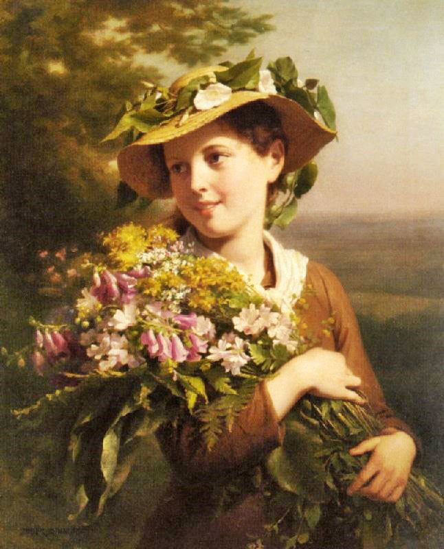 A Young Beauty Holding A Bouquet Of Flowers by Fritz Zuber-Buhler