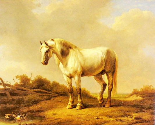 A White Stallion In A Landscape by Eugene Verboeckhoven