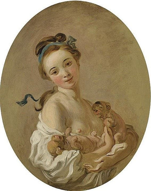 Young Girl Holding Two Puppies by Jean-Honore Fragonard