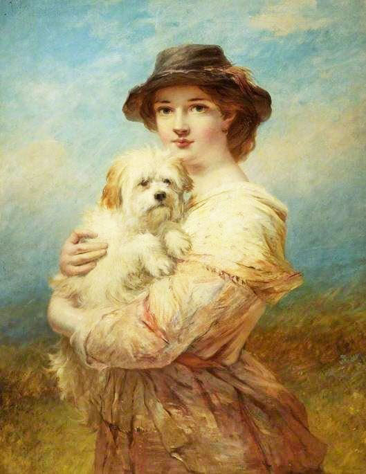 A Young Lady With A Dog by James John Hill
