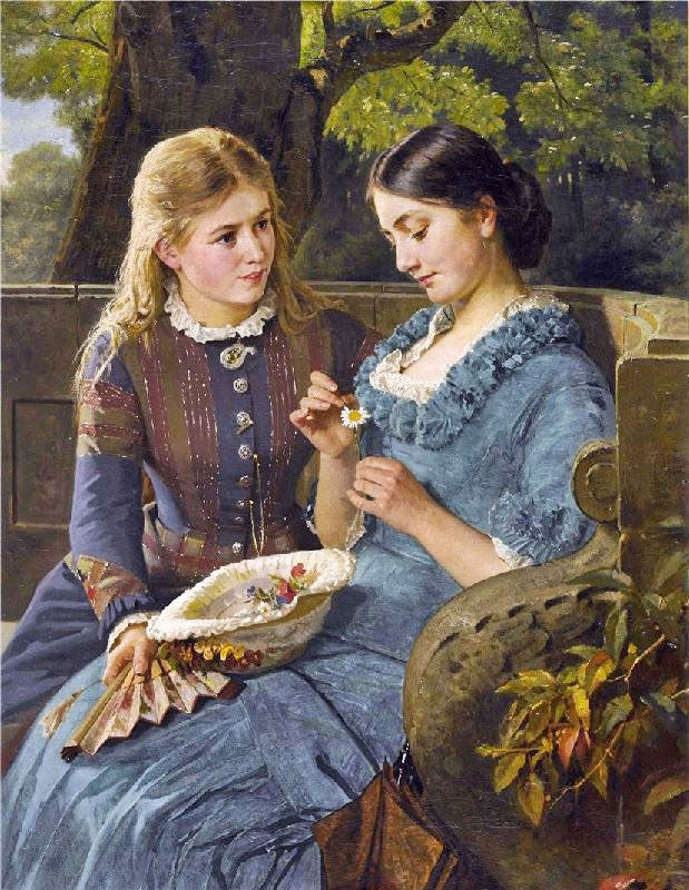 Park Scene With Amorous Young Women by Berthold Woltze
