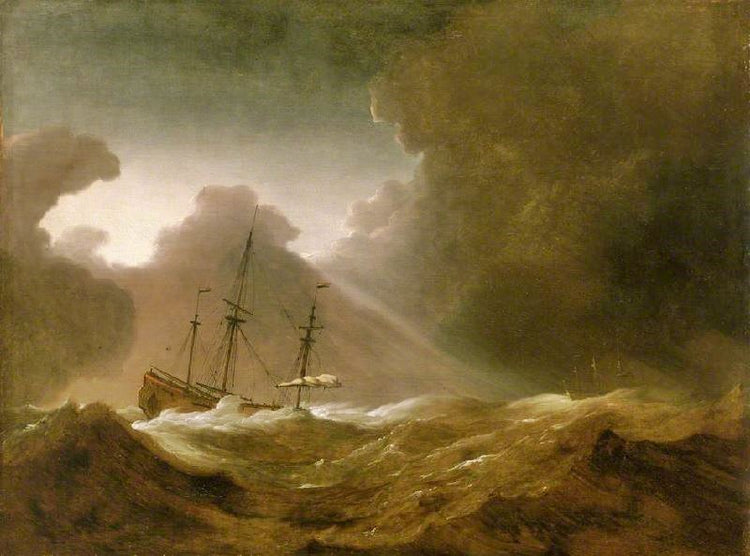 A Dutch Ship Scudding Before A Storm by Willem van de Velde