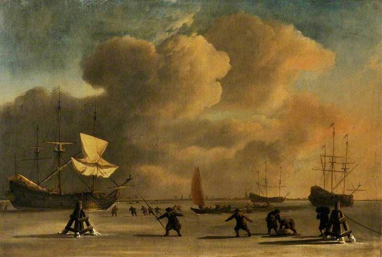 A Frozen Waterway With Three Ice-Bound Ships by Willem van de Velde