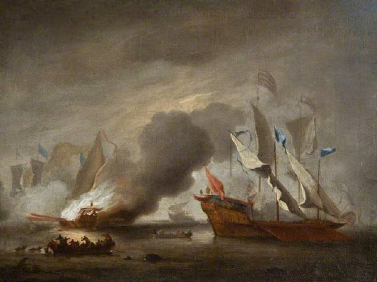 A Row Galley On Fire by Willem van de Velde