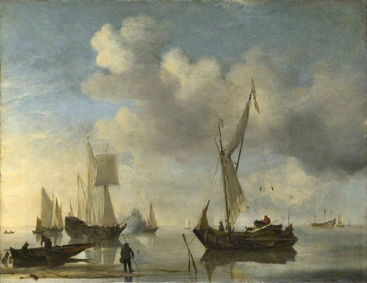 Dutch Vessels Lying Inshore In A Calm, One Saluting by Willem van de Velde