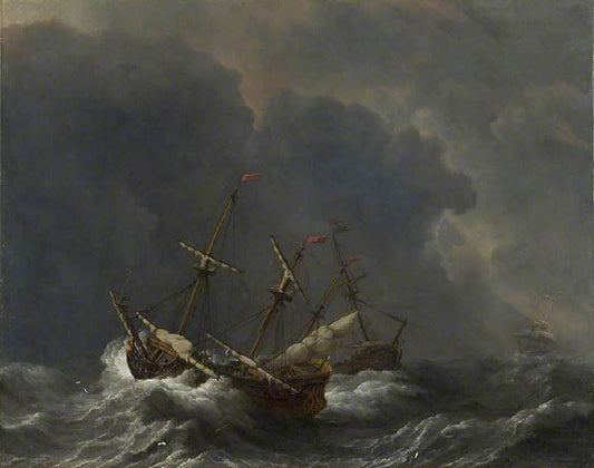 Three Ships In A Gale by Willem van de Velde