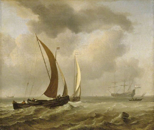 Two Kaags At Sea Before A Fresh Breeze by Willem van de Velde