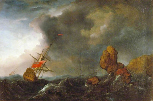 Two Ships In Distress by Willem van de Velde