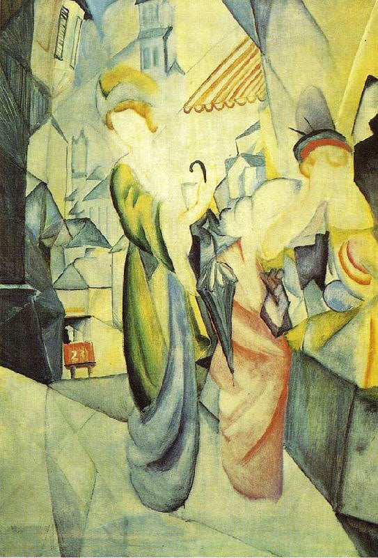 Bright Women In Front Of The Hat Shop by August Macke
