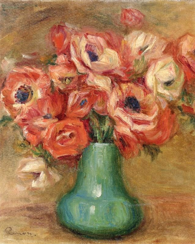 Anemones In A Green Vase by Pierre Auguste Renoir