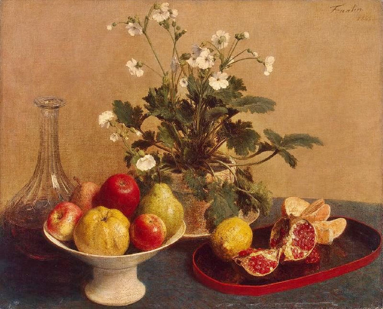 Flowers, Dish With Fruit And Carafe by Henri Fantin-Latour