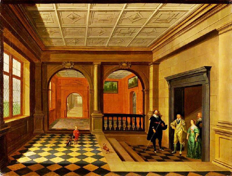 An Interior With King Charles I And Queen Henrietta Maria And Others by Hendrick van Steenwijck the Younger