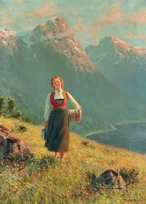 Young Girl By A Fjord by Hans Dahl