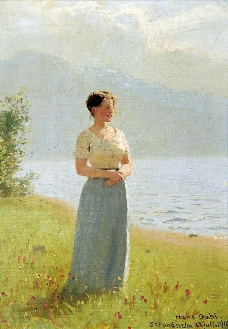 Girl Beside A Fjord by Hans Dahl