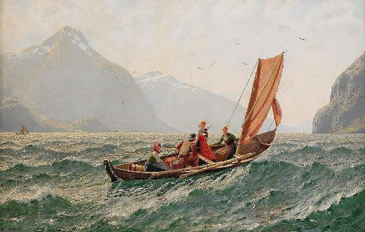 Fjord With Sailing Boat by Hans Dahl