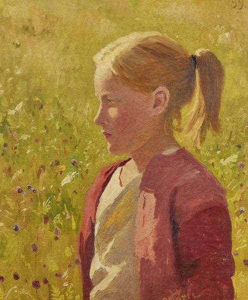 Portrait Of Marie Lyngstad Aged 8 by Hans Dahl
