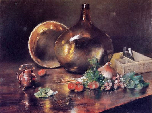 Still Life, Brass And Glass by William Merritt Chase