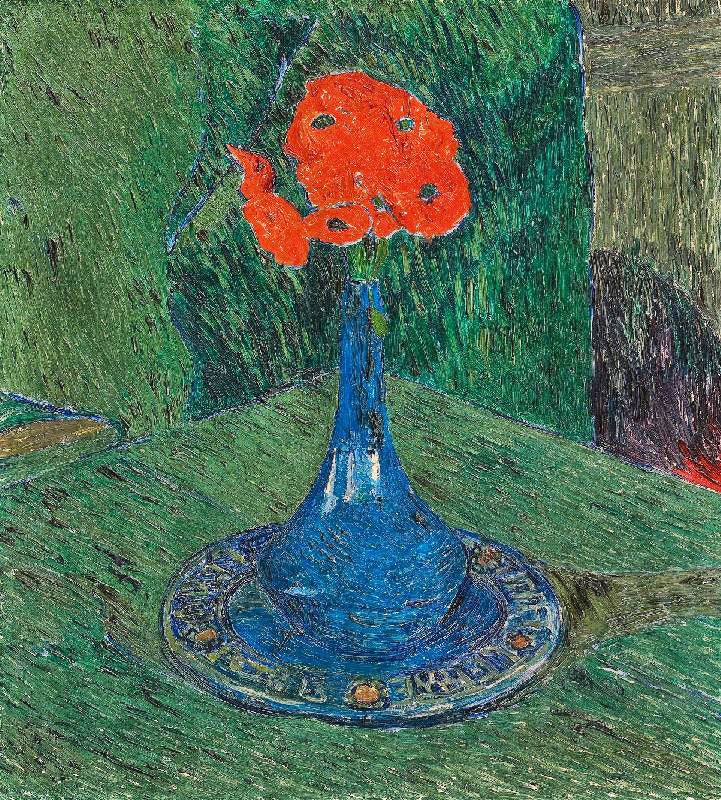 Poppies In A Blue Vase by Giovanni Giacometti