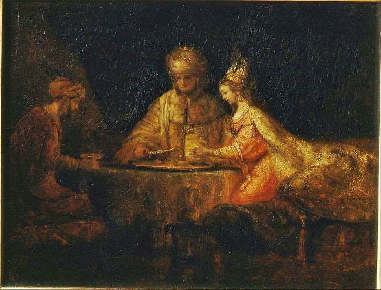 Ahasuerus And Haman At The Feast Of Esther by Rembrandt van Rijn