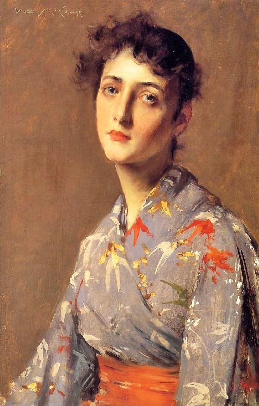 Girl In A Japanese Kimono by William Merritt Chase