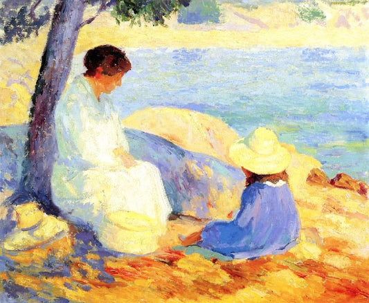 Woman And Child By The Sea by Bernhard Gutmann