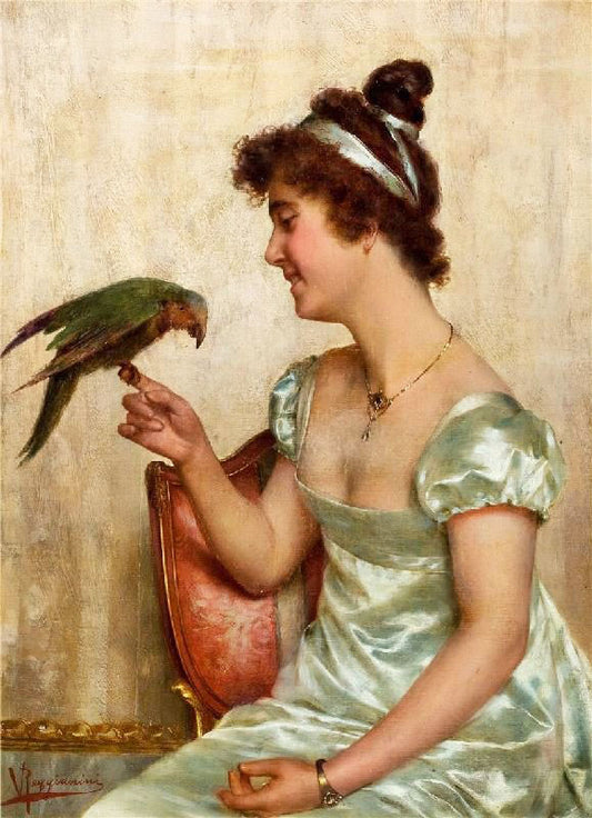 Lady With A Parrot by Vittorio Reggianini