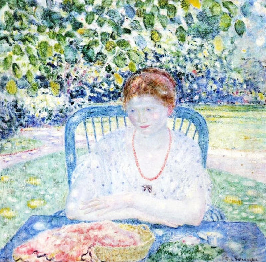 Sewing In The Garden by Frederick Carl Frieseke