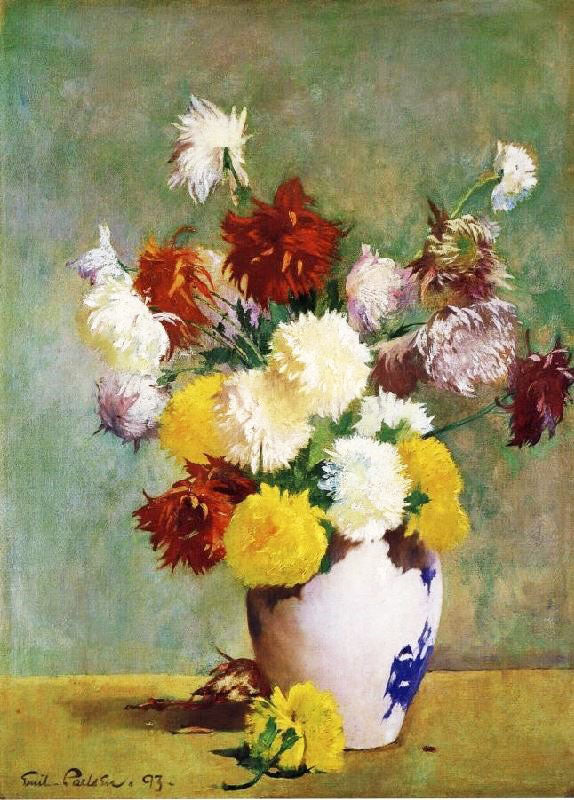 Still Life Of Chrysanthemums In A Canton Vase by Emil Carlsen