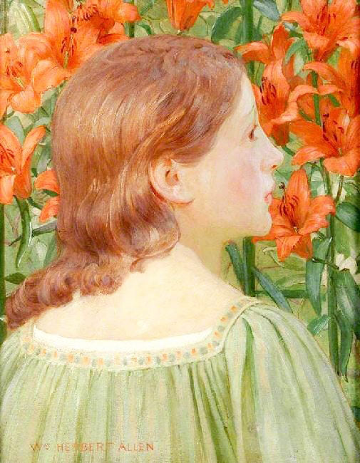 Portrait Of A Girl Amongst Lilies by William Herbert Allen