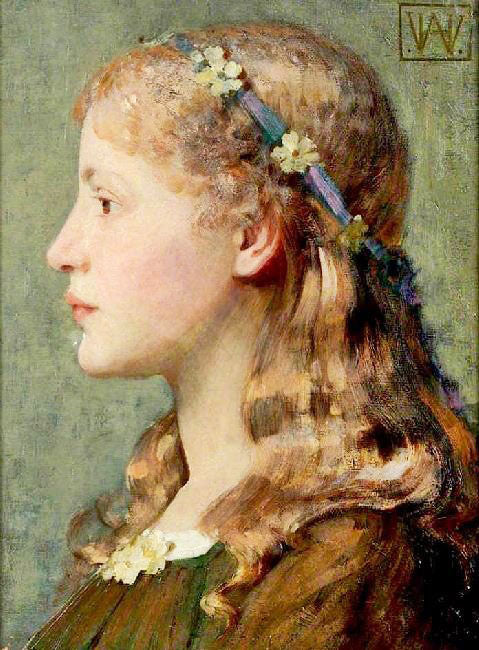 Portrait Of A Girl With Primroses by William Herbert Allen