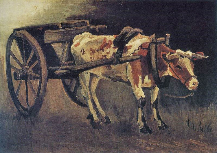 Cart With Red And White Ox by Vincent van Gogh