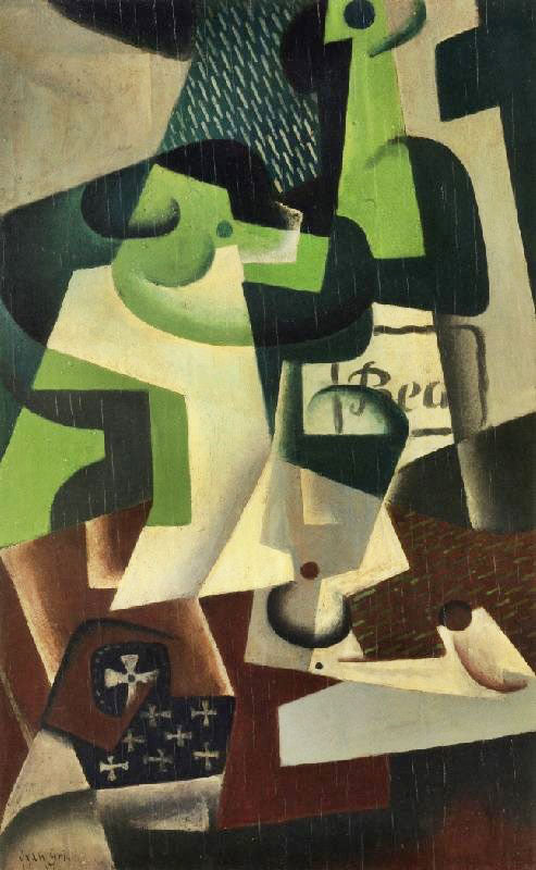 Bottle Of Burgundy And A Fruit Dish by Juan Gris